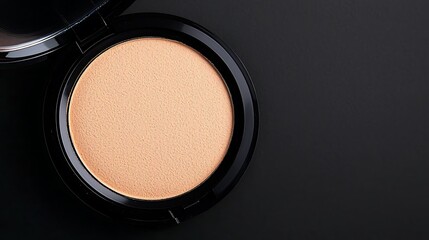 A sleek compact of bronzer with a soft, shimmering finish sits against a dark background, highlighting its smooth texture.