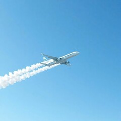 Obraz premium Plane generates white contrails in clear blue sky , cloud trail, trail