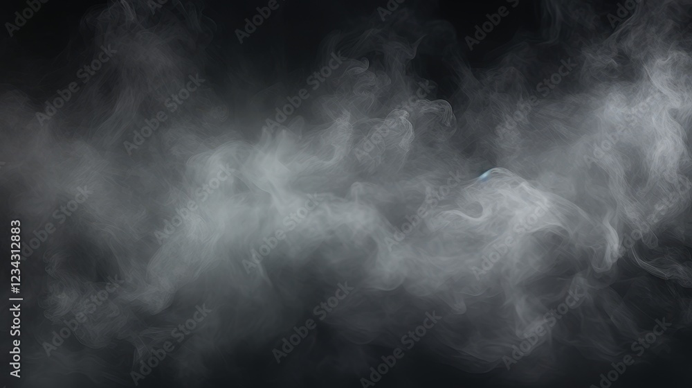 Poster ethereal white smoke swirling through a dark background, creating a mesmerizing fog effect that enha