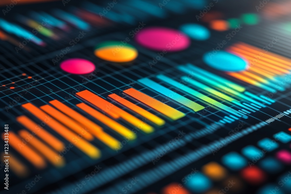 Aufkleber Colorful data visualization showcasing statistics with graphs and charts in a creative layout