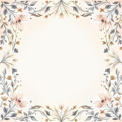 Obraz premium A soft, pastel-colored wedding invitation template with an intricate floral frame, left empty for custom text placement