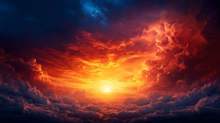 Obraz premium Fiery Sunset Sky Dramatic Cloudscape