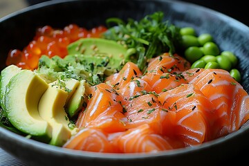 Delicious Salmon Avocado Bowl with Edamame and Roe