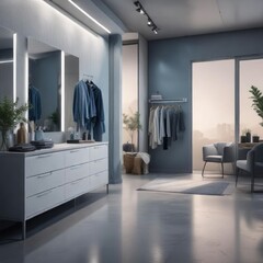 Soft Focus on Dressing Area with Gray and Blue Tones, mirror, relaxing