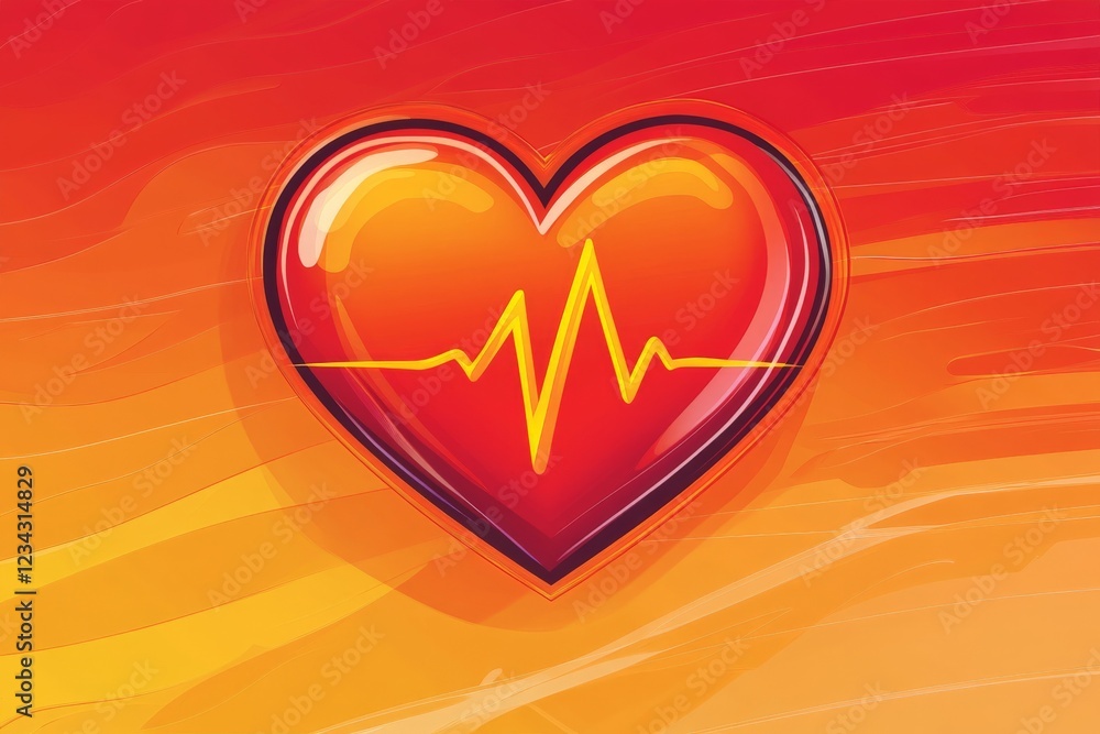 Aufkleber bright heart symbol with heartbeat line on vibrant orange and red background creates a striking visu