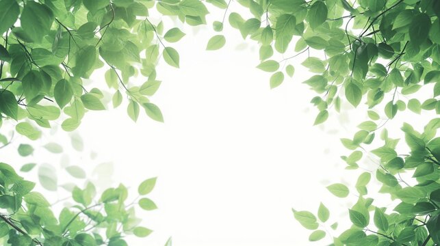 Lush green leaves frame, sunlight backdrop, nature design, spring template