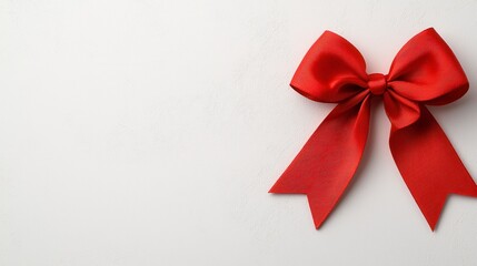 Red Satin Ribbon Bow on White Textured Background