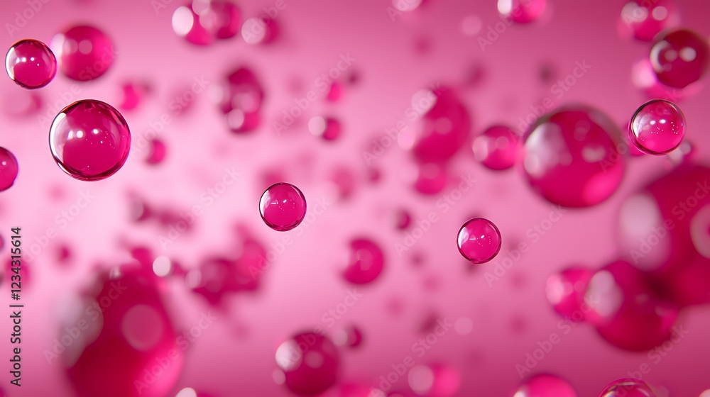 Poster a vibrant, abstract image featuring floating pink spheres against a soft, blurred background, creati