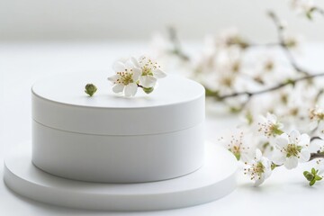 A single serving white cake sits on top of a white plate, ready to be served