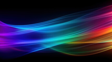 Colorful Wave of Light Representing a Rainbow Spectrum with Vibrant Hues in an Abstract Design on a Dark Background