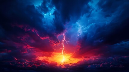 Fiery Sunset Storm with Dramatic Lightning