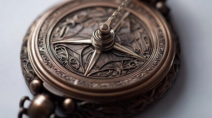 Ornate compass close-up, studio shot, white background, navigation tool