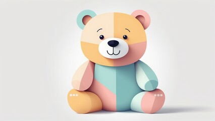 Fototapeta premium Cute beige teddy bear with a soft plush texture, sitting against a minimalistic white background. Ideal for baby-related designs, gifts, and childhood nostalgia concepts