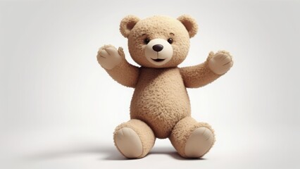 Obraz premium Fluffy teddy bear with a cute face and soft fur, sitting on a clean background. Ideal for children's toys, gift ideas, or cozy home decor concepts