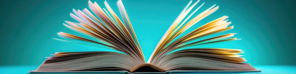 A single open book sitting on a blue surface, perfect for educational or literary-themed projects