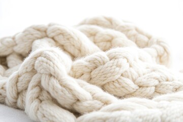 A close-up shot of a knitted blanket on a white surface, perfect for use in textile or craft-related projects