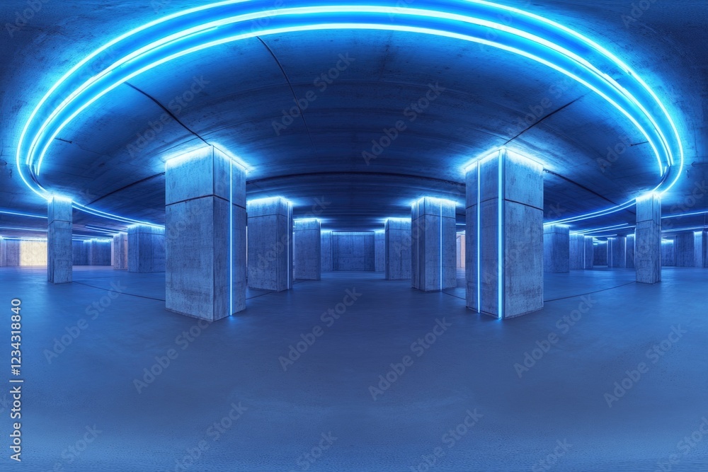 Poster a long room with multiple columns, suitable for architectural or interior design projects