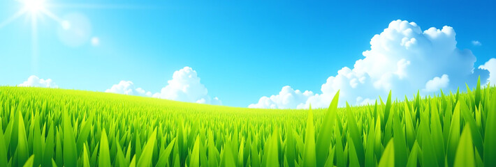 Obraz premium vibrant green grass brilliant blue sky evokes serene spring landscape full natural beauty tranquility