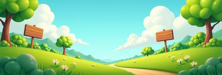 Fototapeten vibrant green landscapes themed signs playful childlike aesthetic adorn digital © Galeno