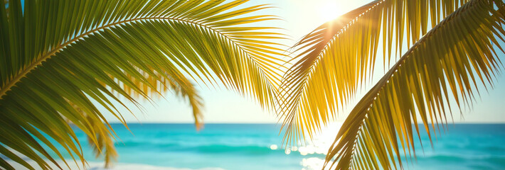 vibrant tropical palm fronds sway gently warm ocean breeze every