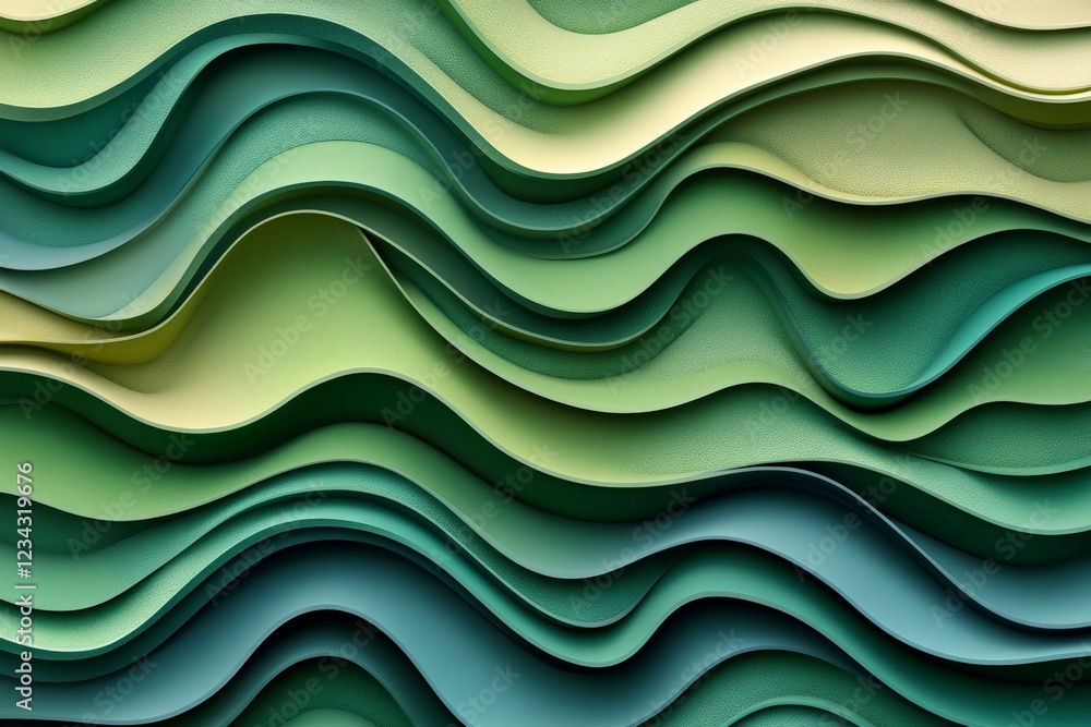 Leinwandbilder Colorful abstract waves display flowing patterns in various shades of green, creating a visually soothing effect in a modern design