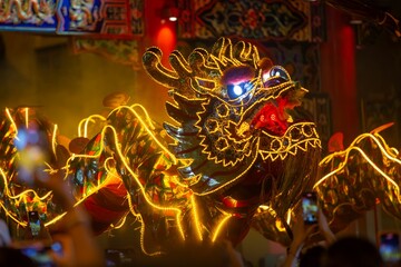A photograph of a Chinese Dragon During The Chinese New Year Celebrations.
