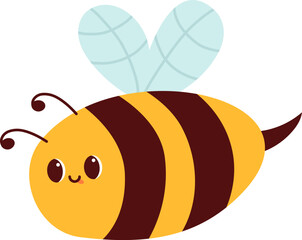 Сute bee. Bee fly. Vector illustration of doodle bee in flat style isolated on white background.