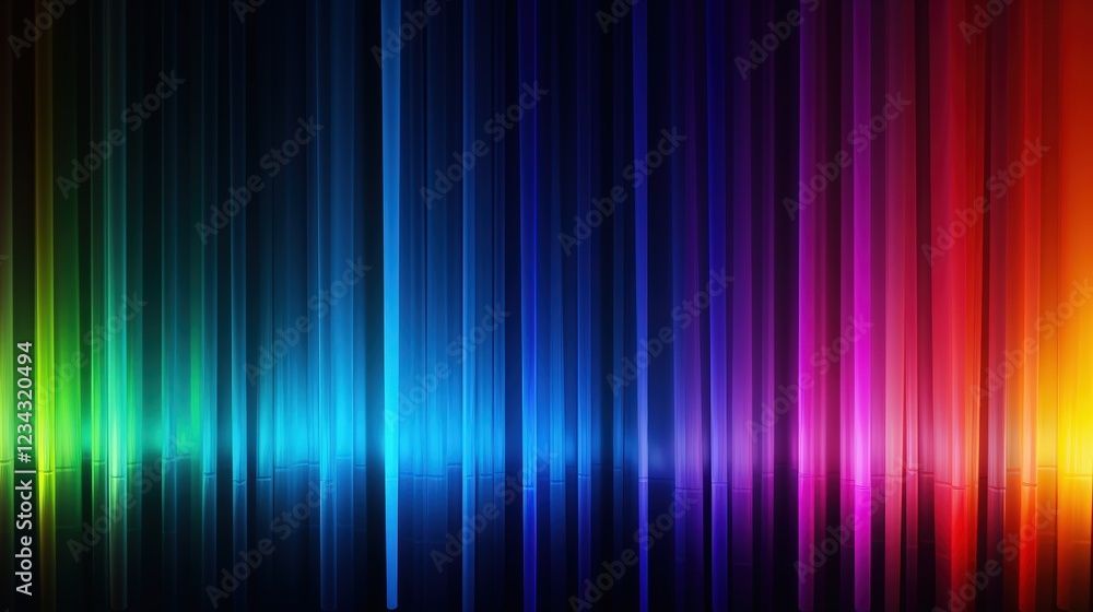 Poster vivid spectrum of colored light leaking through material creating a rainbow effect in a dark backgro