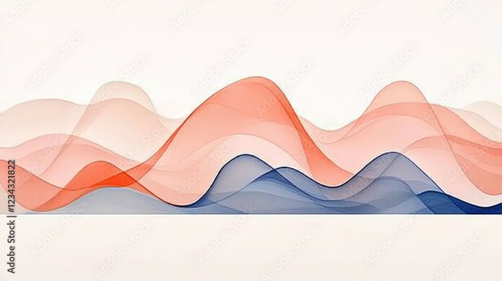 Poster abstract waves in soft red and blue hues flowing smoothly across a minimalistic background