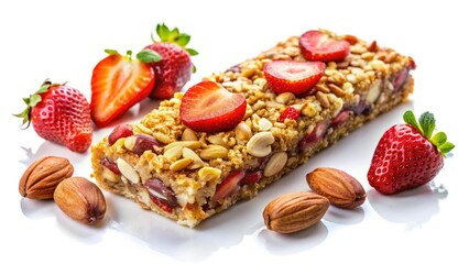Fototapeta premium Wholesome strawberry oat bars made with organic ingredients: a delicious, healthy snack perfect for any time.
