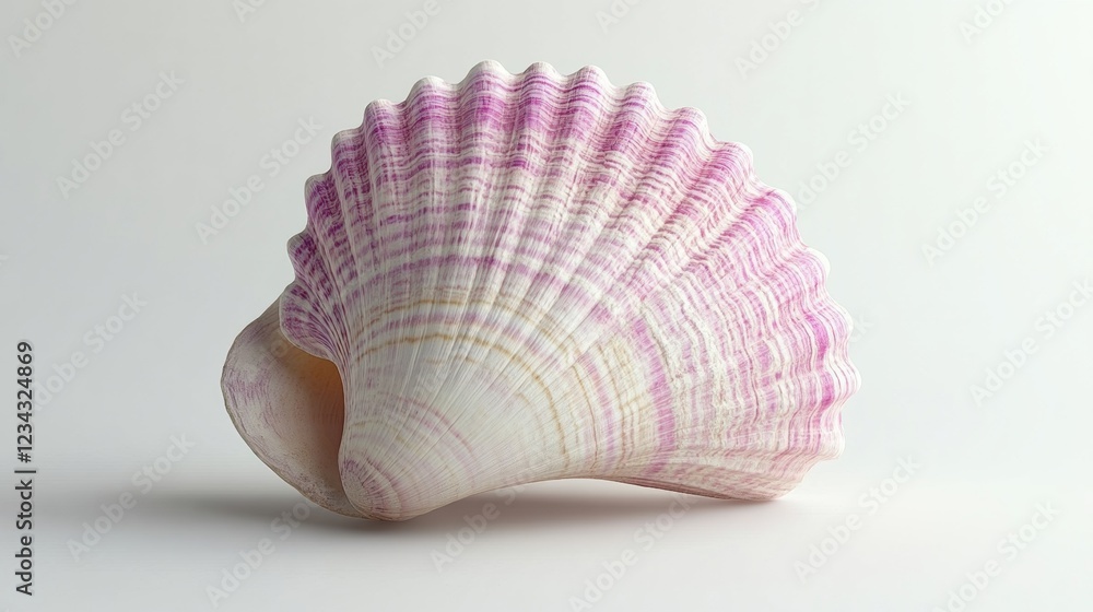 Poster close-up of a delicate purple and white seashell with intricate texture on a bright background