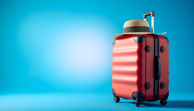 The summer suitcase will fly off. On a blue background, a creative basic vacation concept idea , with white tonespng