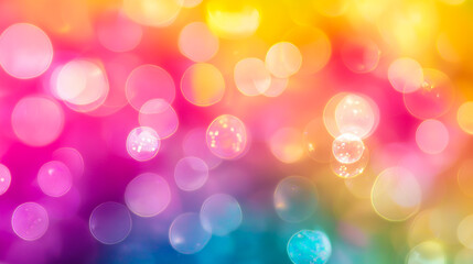 Obraz premium Abstract blurred background of rainbow sparkling light bulbs: holiday display
