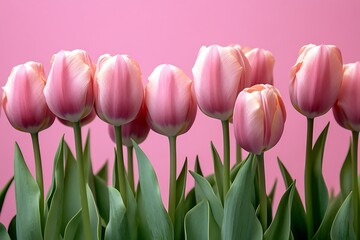 Naklejka premium Delicate Pink Tulips Against a Vibrant Pink Background