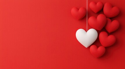 White Heart Among Red Hearts on Red Background