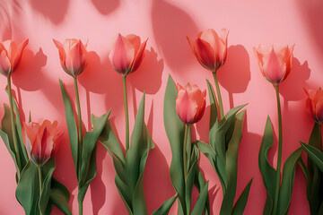 Elegant Pink Tulips Against a Soft Pink Background