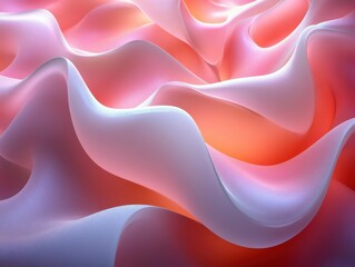 Obraz premium Abstract waves of soft, flowing fabric in warm pink and orange hues.