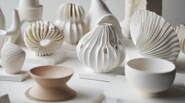 Contemporary ceramic vases and pots in neutral tones