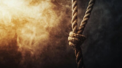 Rope tied in a knot surrounded by dramatic lighting
