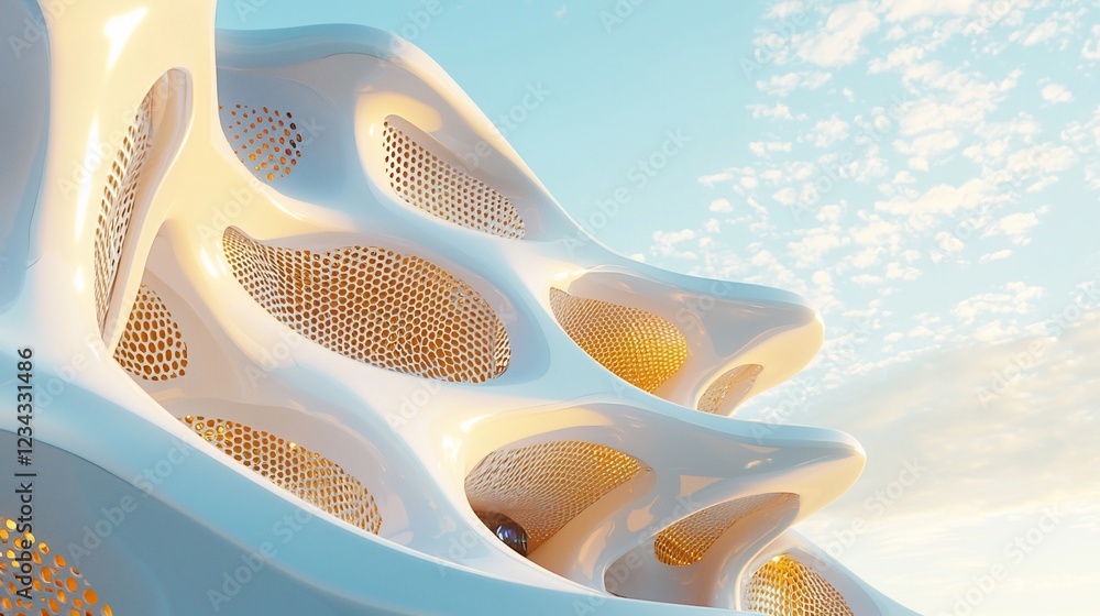 Poster abstract white building design with honeycomb details