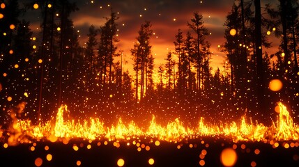 Naklejka premium Forest Fire at Sunset