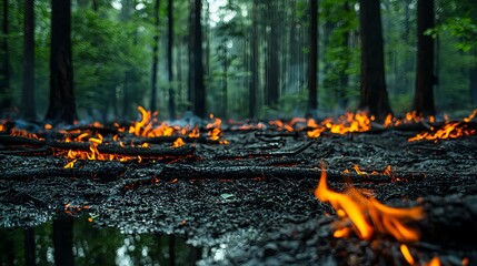 Obraz premium Forest Fire Burning Ground