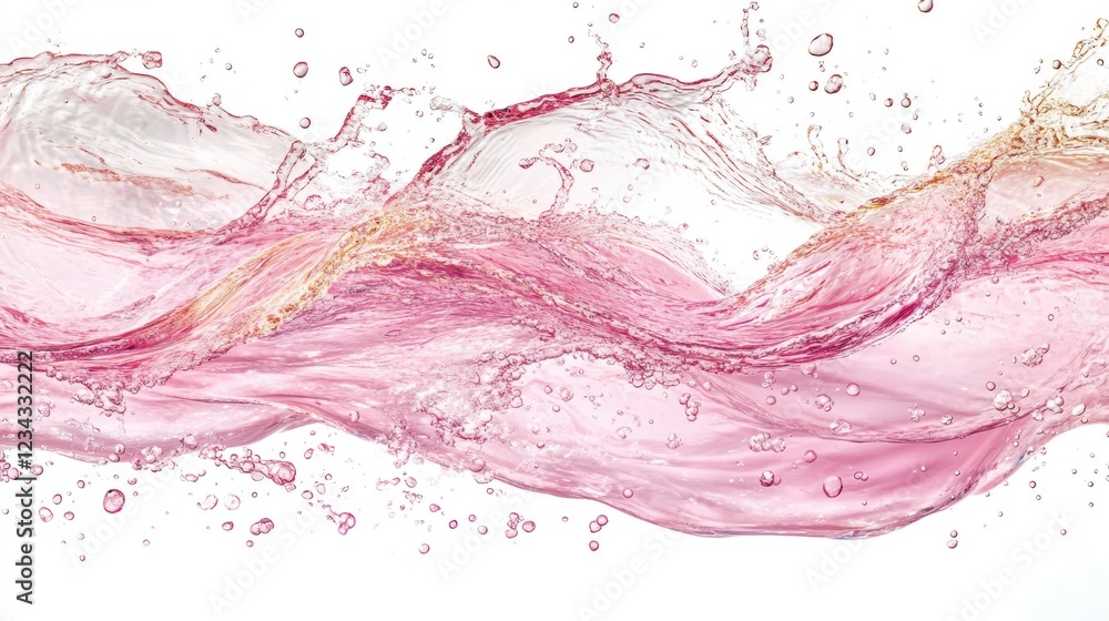 Poster dynamic pink water splash creating abstract waves and textures against a white background