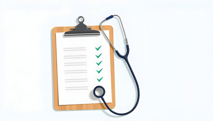 clipboard with stethoscope, medical check form report, health checkup concept metaphor illustration flat design vector eps10. simple and modern style , with white tonespng