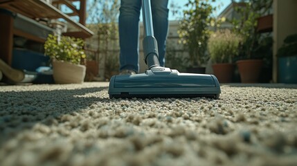 Cleaning Outdoor Carpet Person Vacuums Patio Rug, Maintaining A Clean Outdoor Living Space