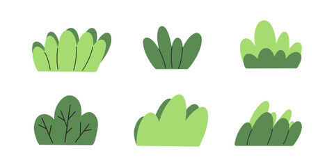 Set of hand draw green bushes.