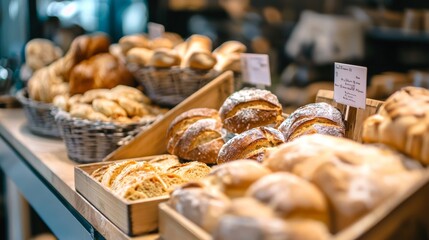 Fototapeta premium Freshly baked bread in cozy bakery setting