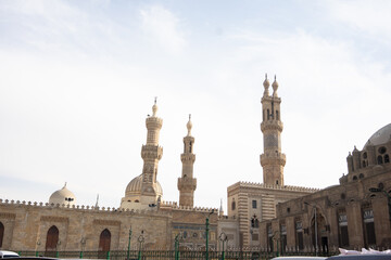 Fototapeta premium Photograph of the Al-Azhar mosque in Cairo. Exterior of the Muslim mosque where Islam is practiced. Religion.