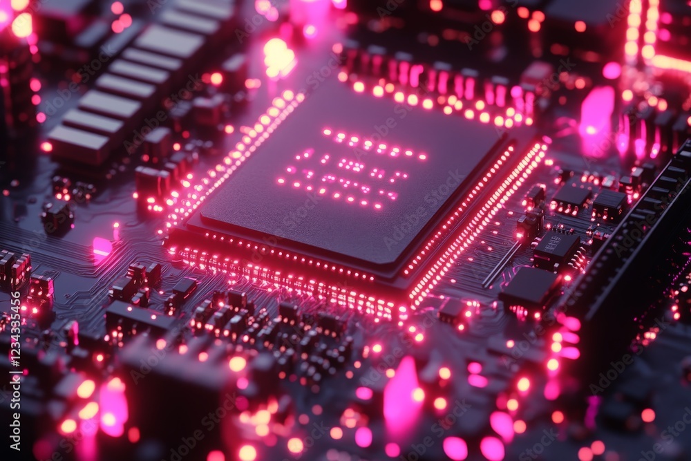 Fototapete detailed close-up of a glowing computer circuit board showcasing advanced technology and design elem