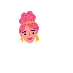 Minimalist hand drawn woman in pink hair digital art